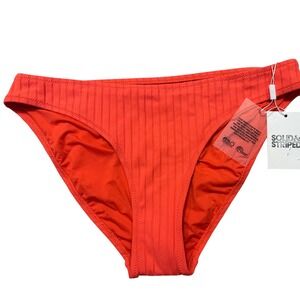 Solid & Striped Women's Ribbed Bikini Bottom Orange Low Rise Swim Large NWT